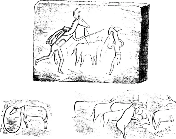 Esculturas Ouadi Telisaghi Ilustração Gravada Vintage Magasin Pittoresco 1858 — Vetor de Stock