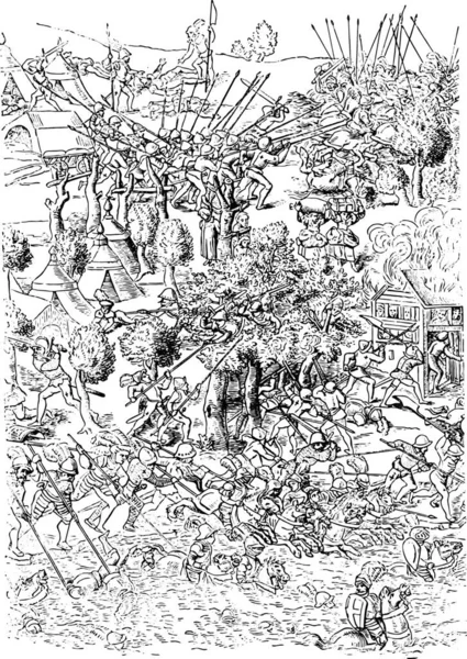 Fragmento Uma Impressão Que Retrata Batalha Morat 1609 Impressões Desenhos — Vetor de Stock