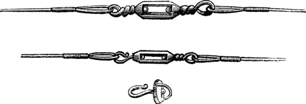 なタイプで使用される回転のフライ釣り ヴィンテージの刻まれた図 マガシンドス Pittoresque Larive フルーリ 1874 — ストックベクタ
