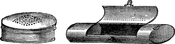 Рыболовное Снаряжение Червяк Коробка Личинками Винтажные Гравированные Иллюстрации Магасин Питтореске — стоковый вектор