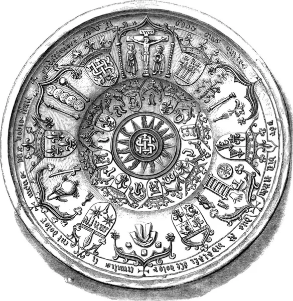 陶器皿キリスト教 世紀の間に 国立図書館 フランス ヴィンテージの刻まれた図で表示されます マガシンドス Pittoresque Larive フルーリ 1874 — ストックベクタ