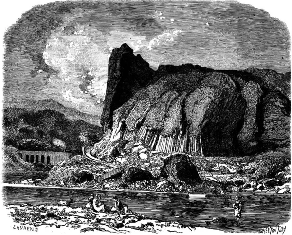 Basalt Prades Haute Loire Vintage Gegraveerd Illustratie Magasin Pittoresk 1875 — Stockvector