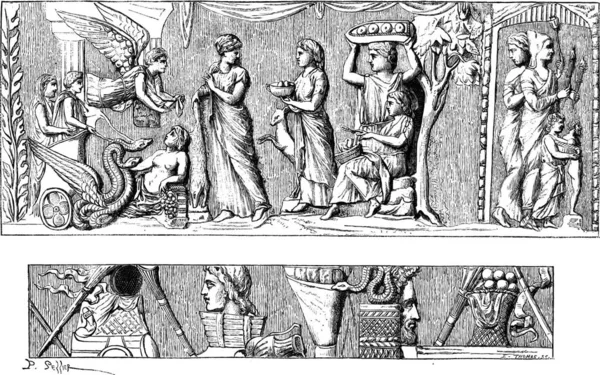 Разработка Вазы Мантуи Винтажная Гравированная Иллюстрация Магазин Питтореске 1875 Года — стоковый вектор
