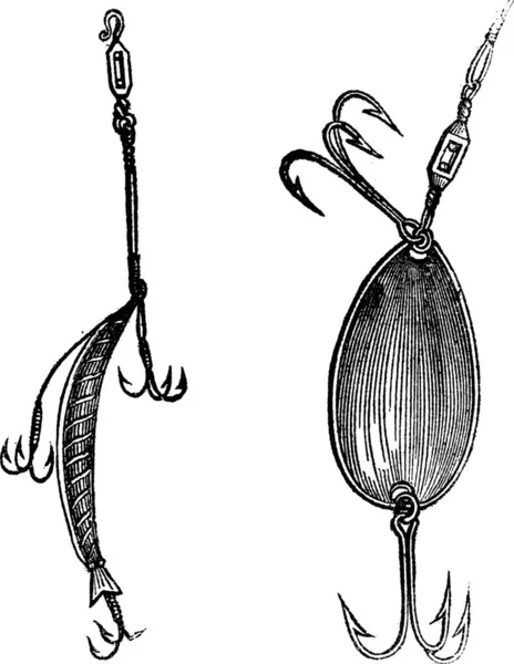 Fiskeregler Fig Koppla Mig Fig Sked Vintage Graverad Illustration Magasin — Stock vektor