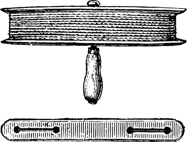 Hand Reel Gezien Zijwaarts Naar Boven Vintage Gegraveerde Afbeelding Magasin — Stockvector