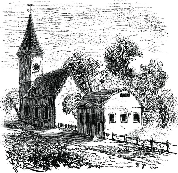 Ancienne École Boston Illustration Gravée Vintage Magasin Pittoresque 1875 — Image vectorielle