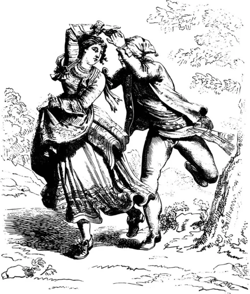 リーパーズ アブルッツォ州 バルトロメオ ピネリ ビンテージの刻まれた図でのダンス マガシンドス Pittoresque 1876 — ストックベクタ