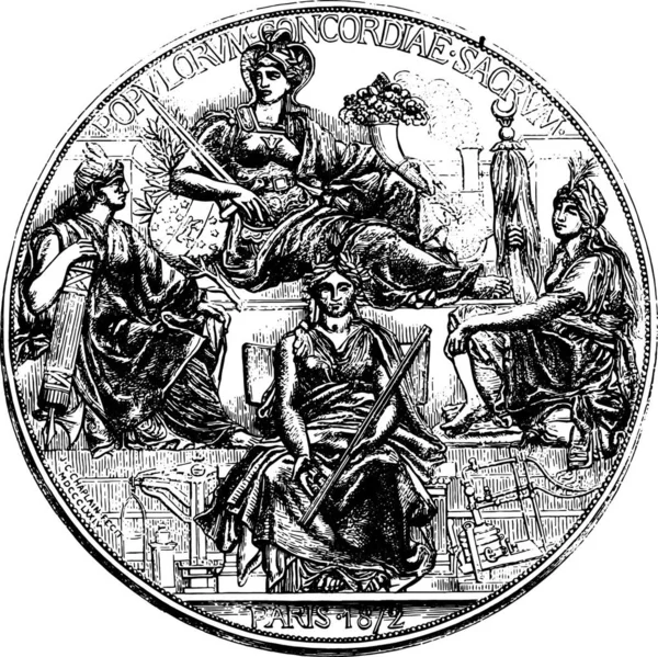 Komite Metre Vintage Oyulmuş Illüstrasyon Madalyası Magasin Pittoresque 1876 — Stok Vektör