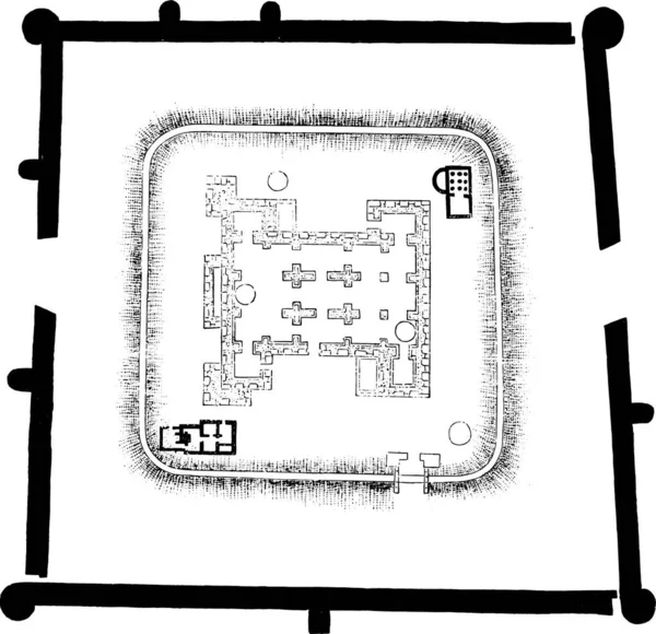 Карта Castrum Jublains Майєнн Vintage Вигравірувано Ілюстрації Magasin Pittoresque 1878 — стоковий вектор