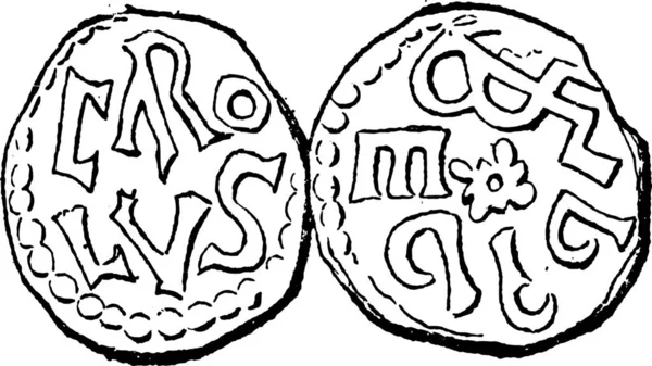 Coin Currency 카롤링거 동안의 고전적 단어와 사물에 Larive Fleury 1895 — 스톡 벡터