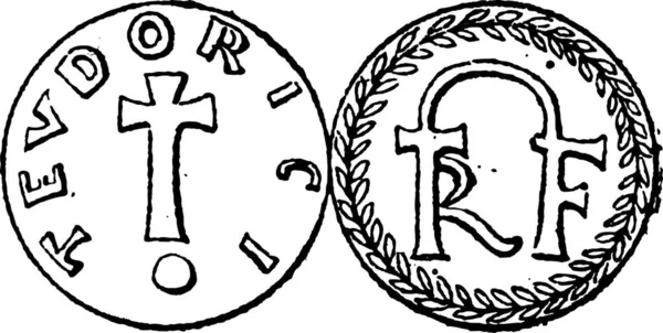 メロヴィング王朝 ヴィンテージの刻まれた図の間にコインの通貨 辞書の単語と物事を Larive 1895 — ストックベクタ