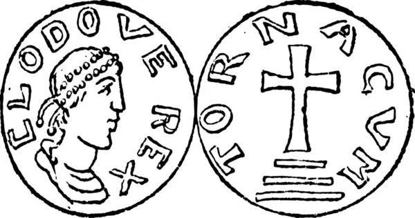 Coin Munt Tijdens Merovingische Dynastie Vintage Gegraveerde Afbeelding Woordenboek Van — Stockvector