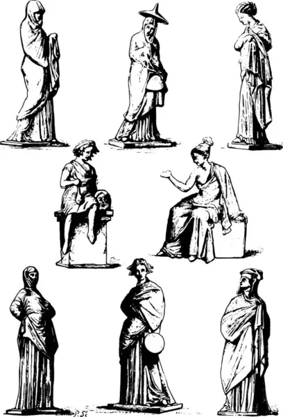 Musée Louvre Statues Grecques Terre Cuite Illustration Gravée Vintage Magasin — Image vectorielle