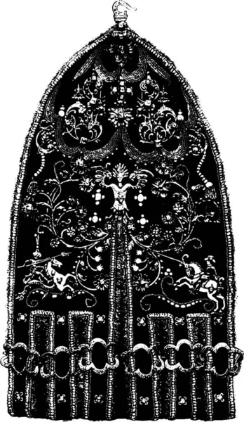 グリーン データ保管庫室 Viii 財布で飾られた黒いベルベット電子メール ボヘミアと金粒のダイヤモンド ヴィンテージの刻まれた図 マガシンドス Pittoresque 1880 — ストックベクタ