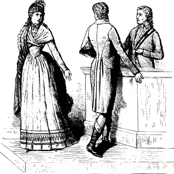 Costumes Divorce 1793 Sur Après Timbre Époque Illustration Gravée Vintage — Image vectorielle