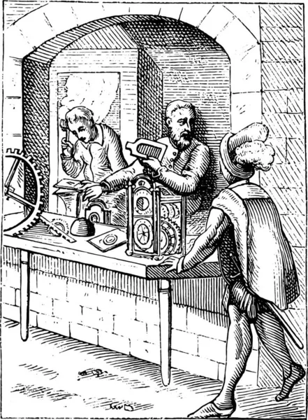 Часы Xvi Века Старинная Гравированная Иллюстрация Магасин Питтореске 1882 Года — стоковый вектор