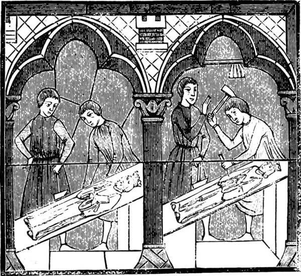 Beeld Makers Dertiende Eeuw Een Glas Van Kathedraal Van Chartres — Stockvector