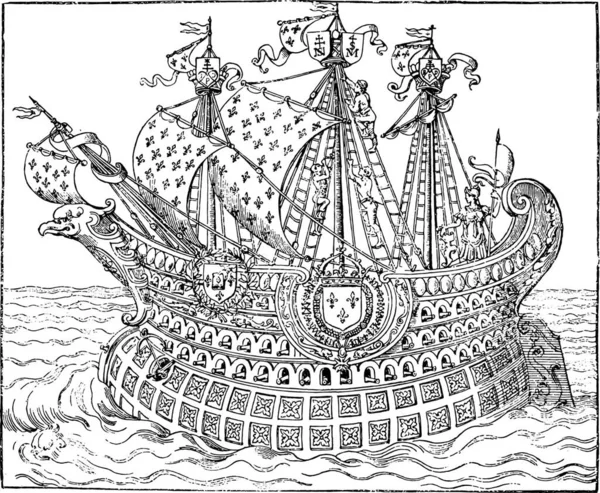 Великий Корабль Книжных Магазинов Конце Xvi Века Старинная Гравированная Иллюстрация — стоковый вектор