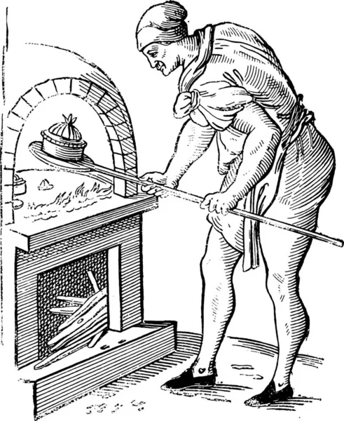 1589 Bir Pasta Şefi Vintage Oymalı Resimli Magasin Pittoresk 1882 — Stok Vektör