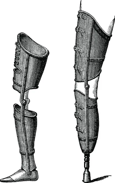 Künstliche Beine Dargestellt Mit Fuß Links Und Stößel Rechts Gravierte — Stockvektor