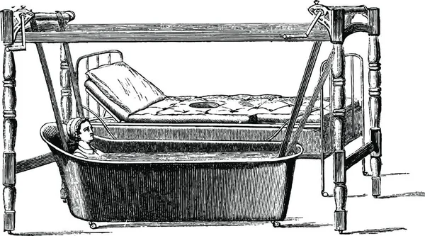 Пристрій Перевезення Хворого Пацієнта Ліжка Ванній Вигравірувана Ілюстрація Usual Medicine — стоковий вектор
