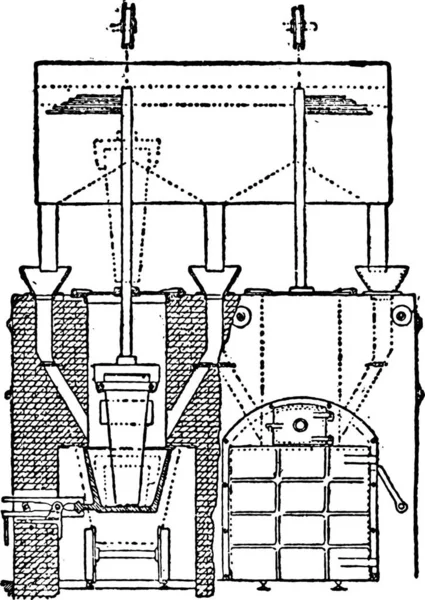 Forno Elettrico Spruzzo Preparazione Carburo Calcio Illustrazione Incisa Vintage Enciclopedia — Vettoriale Stock