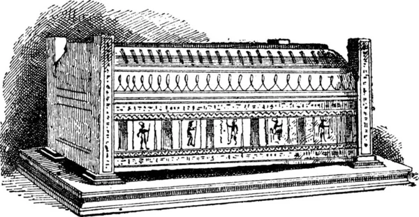 Stary Wygrawerowanym Ilustracja Sarkofagu Który Zawiera Mumia Seracher Słownik Słów — Wektor stockowy