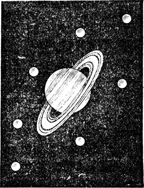 Oude Gegraveerd Illustratie Van Saturnus Satellieten Woordenboek Van Woorden Dingen — Stockvector