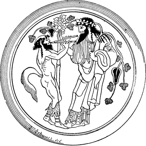 Ancienne Illustration Gravée Satyre Dionysos Peinte Fond Une Tasse Musée — Image vectorielle