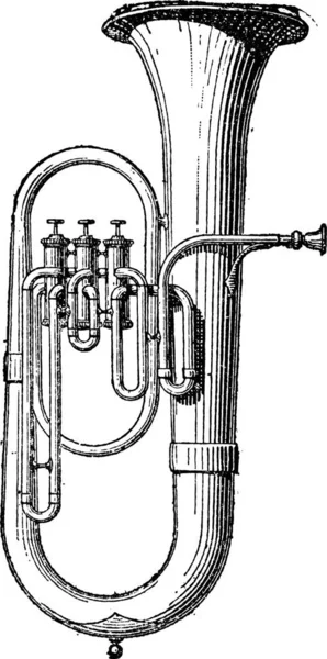 Régi Vésett Illusztrációja Saxhorn Elszigetelt Fehér Alapon Szótár Szavak Dolgok — Stock Vector