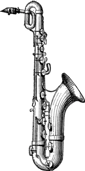 Régi Vésett Illusztrációja Saxophone Elszigetelt Fehér Alapon Szótár Szavak Dolgok — Stock Vector