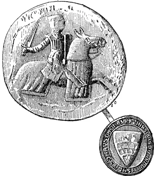 シール シール ジャン ジョアンビル 1317 で死んだ種牡馬ビンテージ図を刻まれています 辞書の単語と物事を Larive 1895 — ストックベクタ