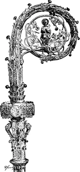 Abbey Crosier Exécuté Par Armand Caillat Illustration Gravée Vintage Encyclopédie — Image vectorielle