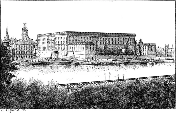 Palais Royal Stockholm Suède Illustration Gravée Vintage Dictionnaire Des Mots — Image vectorielle