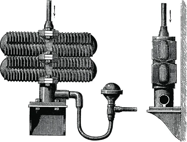 Stove Steam German System Vintage Engraved Illustration Industrial Encyclopedia Lami — Stock Vector