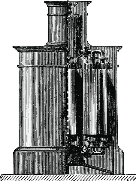Tűzhely Gőz Melegvíz Vintage Vésett Illusztráció Ipari Enciklopédia Lami 1875 — Stock Vector