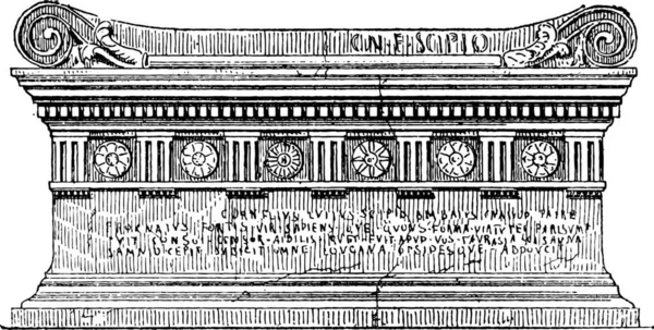 Túmulo Lucius Cornelius Scipio Barbatus Ilustração Gravada Vintage Dicionário Palavras — Vetor de Stock