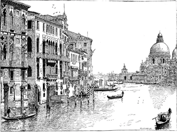 威尼斯大运河复古刻图的视图 单词和事 Larive 和弗洛瑞 1895年的字典 — Διανυσματικό Αρχείο