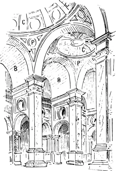 意大利帕多瓦的圣贾斯丁教堂 古老的雕刻插图 词汇和事物词典 拉里夫和弗洛里 1895年 — 图库矢量图片