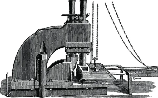 Schmieden Von Drei Hydraulikkolben Werkstätten Newcastle Tyne Vintage Gravierte Illustration — Stockvektor