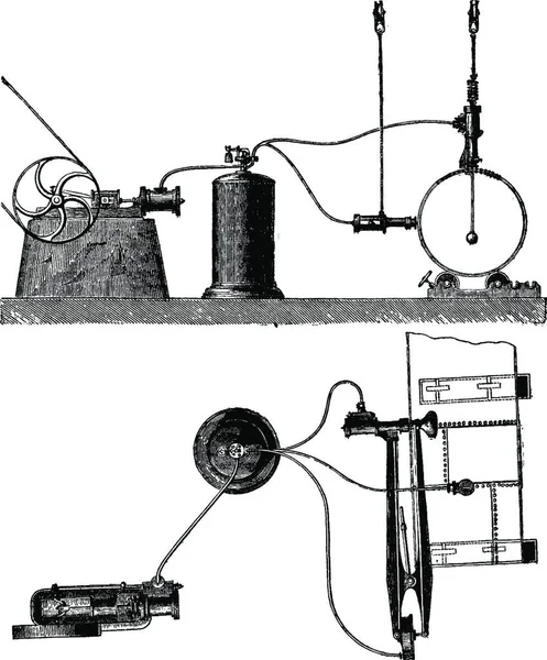 Vista Exterior Planeje Instalação Rebitador Portátil Comprimido Ilustração Gravada Vintage — Vetor de Stock