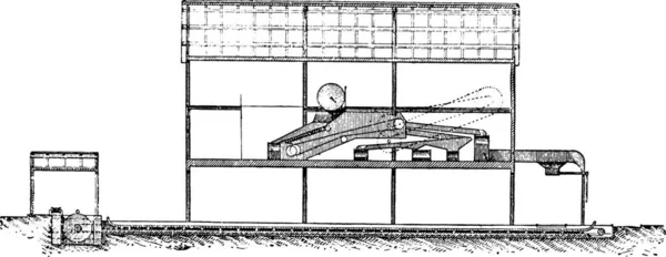 Tienda Máquinas Proyección Sección Transversal Ilustración Grabada Vintage Enciclopedia Industrial — Vector de stock