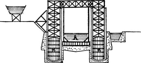 Asansör Kesit Vintage Oyulmuş Illüstrasyon Yüzer Endüstriyel Ansiklopedi Lami 1875 — Stok Vektör