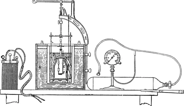 Aparelho Calorimétrico Mahler Ilustração Gravada Vintage Enciclopédia Industrial Lami 1875 — Vetor de Stock
