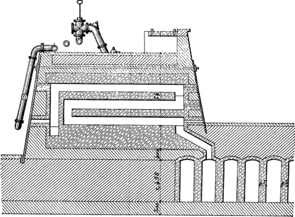 Forno Coke Sistema Intagli Sezione Longitudinale Illustrazione Incisa Epoca Enciclopedia — Vettoriale Stock