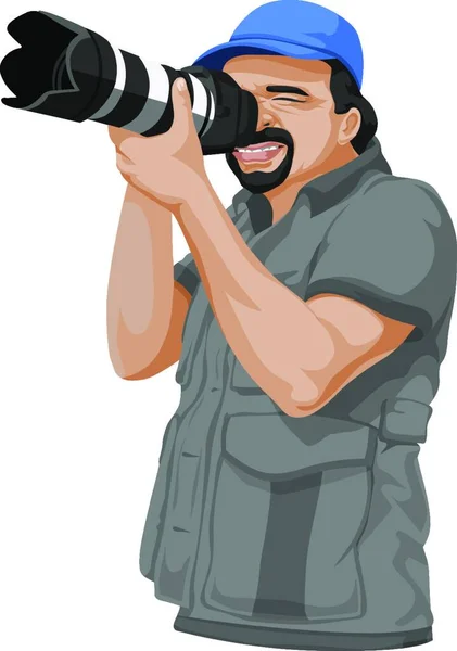 Vector Illustration Photographer Taking Picture Slr Camera — Stock Vector