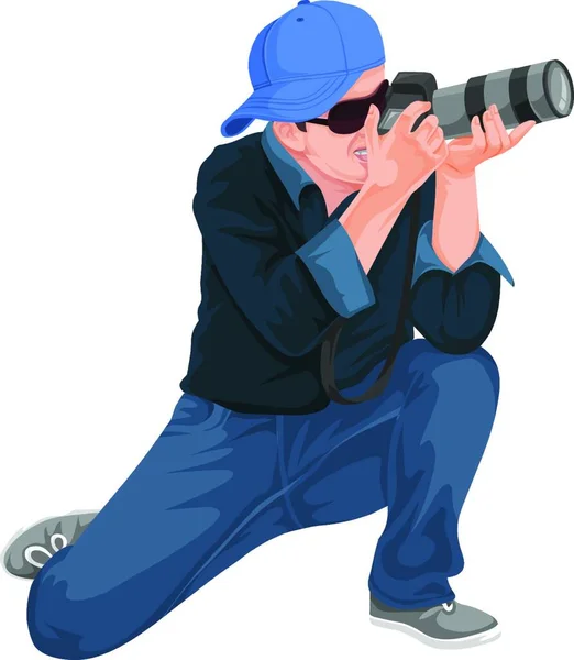 Vectorillustratie Van Man Fotograferen Met Spiegelreflexcamera — Stockvector