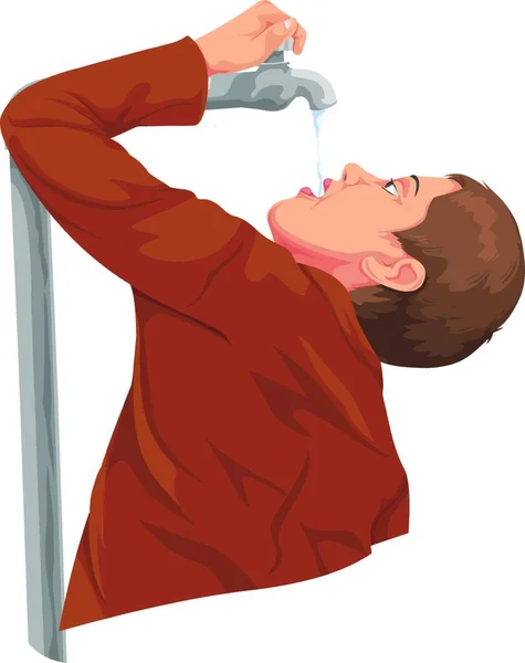 Vector Illustration Man Drinking Water Tap — Stock Vector