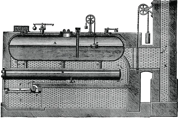 Vysokotlaký Parní Generátor Rytá Ilustrace Parní Kotel Magasin Pittoresque 1875 — Stockový vektor