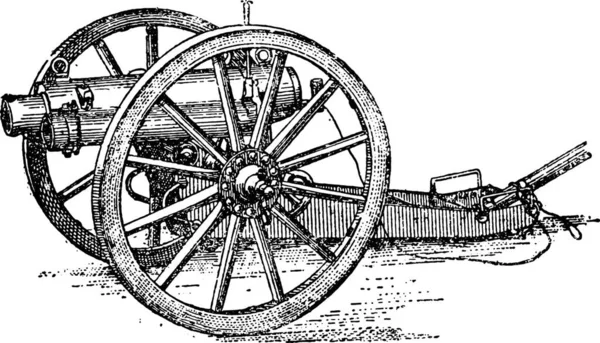 Canon Montanha Artilharia Inglês Vintage Gravada Ilustração Enciclopédia Industrial Lami —  Vetores de Stock